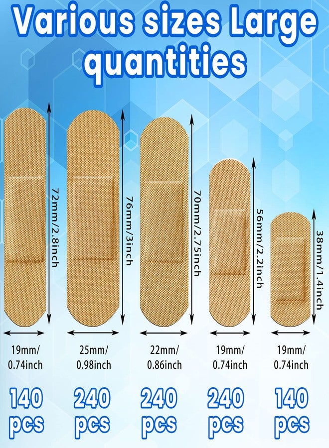 Lounsweer 1000 Pcs Fabric Adhesive Bandages Variety Pack Bulk Assorted Sizes Flexible Breathable Patch Fabric Bandages for Family First Aid Skin Wrap Finger Wound, Natural - Image 2